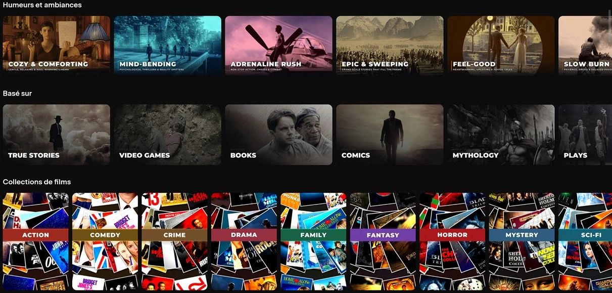 Collections Nuvio : rangées Humeurs et ambiances, Basé sur et Collections de films.